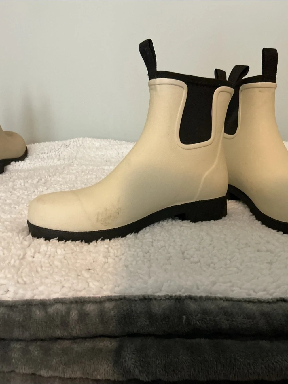 Quince Cream and Black Chelsea Rain Boots